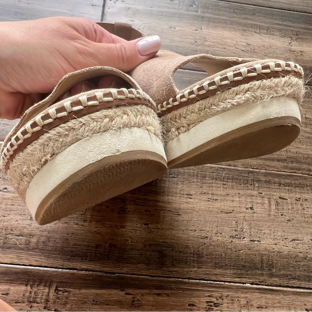CROWN VINTAGE Daffodil Espadrille Platform Wedge Sandal Heel Tan Suede Size 10 - Picture 11 of 16